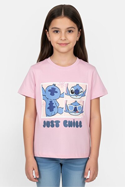 Disney بلوزة ليلو آند ستيتش للأطفال بطبعة جرافيكية بأكمام قصيرة ورقبة دائرية ...