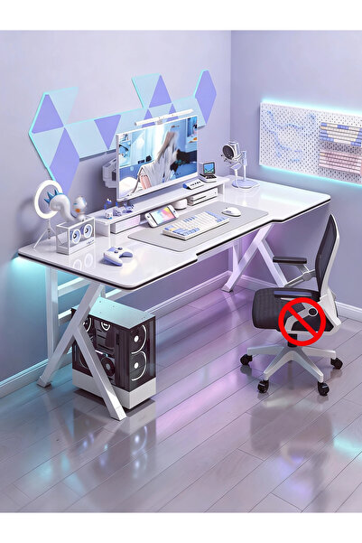 Enjoylifeme Large Gaming Desk 120x60x75cm, Computer Desk K-Shaped Gaming Table, Game Workstation White