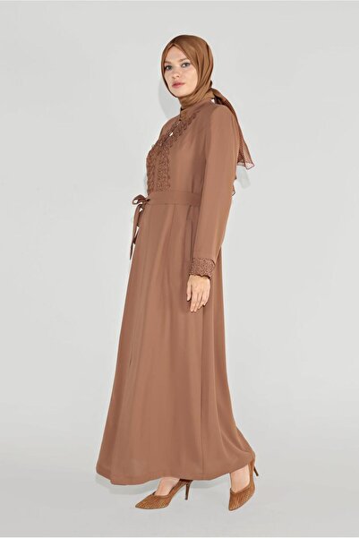 Alvina Guipure Detailed Waist Belted Curtain 10216