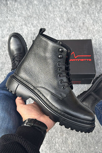 Martinetto ΓΝΗΣΙΟ ΔΕΡΜΑ ΜΑΥΡΟ ΑΝΔΡΙΚΟ ΧΕΙΜΕΡΙΝΟ ΜΠΟΤΑΚΙ ΜΕ ΦΕΡΜΟΥΑΡ ΚΑΙ ΚΟΡΔΟΝΙΑ MRTTBNBOT