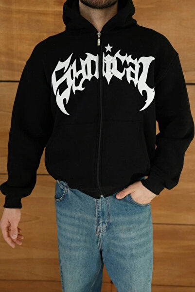 Butik Men's Hooded Sweatshirt Hoodie 3 Thread Ş Fleece-Lined Cotton Fabric, Comfortable with Printed Zipper on the Front