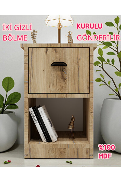 KONAK EV EŞYALARI İKİ GİZLİ BÖLMELİ MDF KOMODİN,KURULU GÖNDERİLİR,MONTAJA GER...