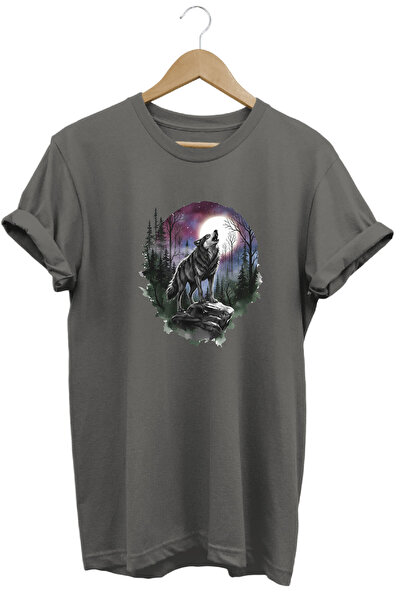 onsrawear Tricou de bază 100% bumbac, cu design Wolf Howling in the Forest, i...