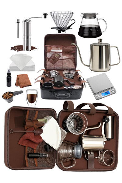 DOPPİO 13 Pcs V60 Premium Pour Over Manual Coffee Maker with Manual Grinder Dripper Set