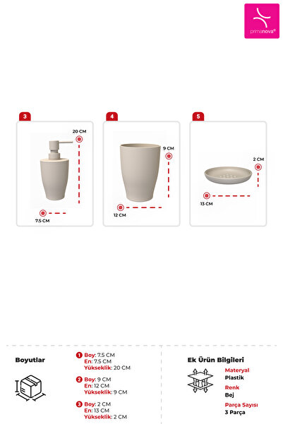 Prima Nova Pure 3-Piece Bathroom Set - Beige