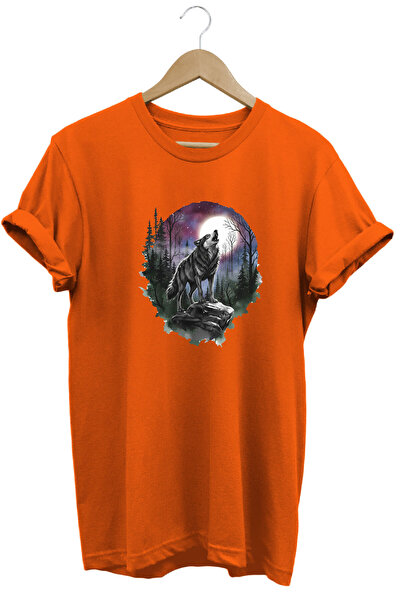 onsrawear Tricou de bază 100% bumbac, cu design Wolf Howling in the Forest, i...