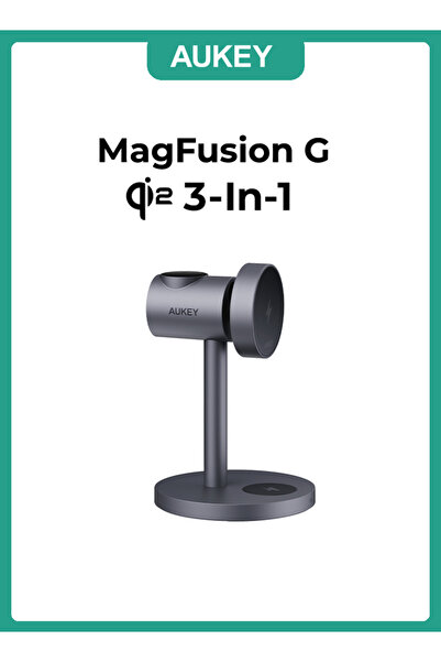 AUKEY MagFusion G Qi2 3-in-1 Magnatic Fast Wireless Samsung Charging Station LC-MC311G, Gray