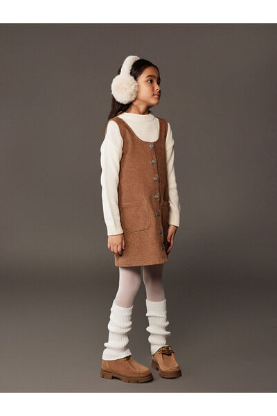 LC Waikiki Рокля с V-образно деколте от кадифе за момичета от новата колекция Peak