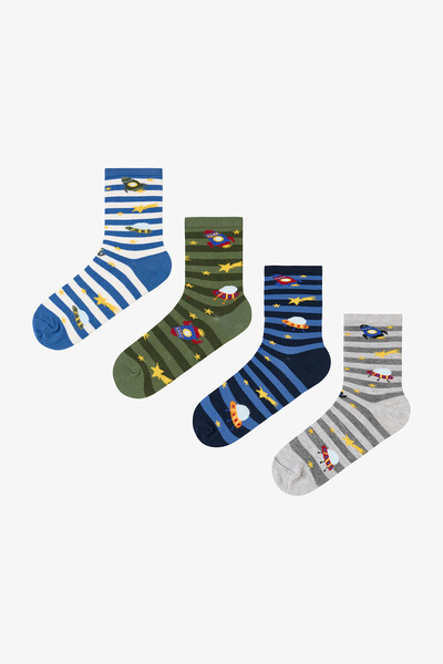 Penti Multicolored Boys' Stripe Spacecraft 4-Piece Socks