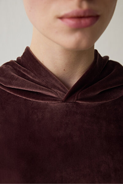 Penti Catifea moale maro, care păstrează căldura, cu efect termic cu glugă Swea tricou