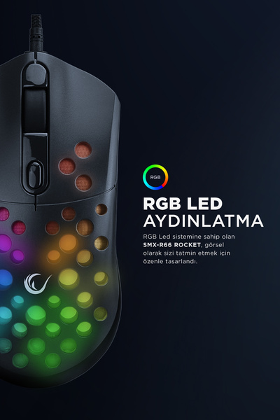 Rampage SMX-R66 ROCKET Ultra Hafif Siyah RGB Ledli 12000dpi Gaming Oyuncu Mouse