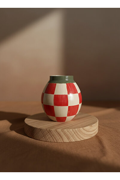 Me Gusta Home Oval Stoneware Damalı Vazo
