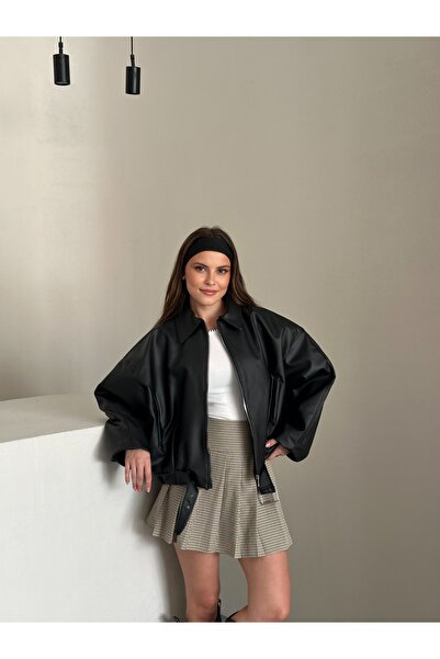 DUAS & CO Jachetă din piele bomber oversize artificială de sezon nou