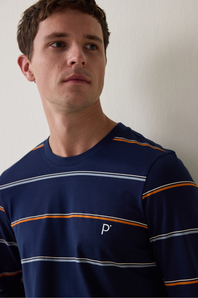 Penti Navy Blue Men's Striped Jogger Pajama Set