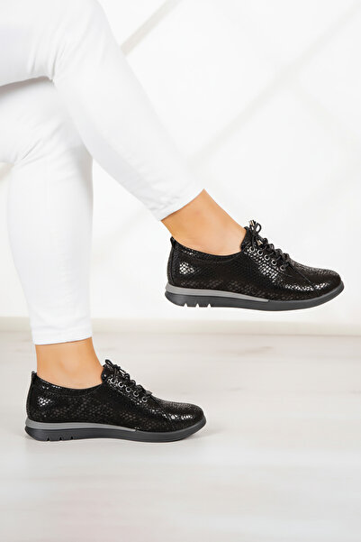 Erkan Saçmacı Khloe Чорна змія Справжня шкіра теляча Круглий ніс Плоска підош...