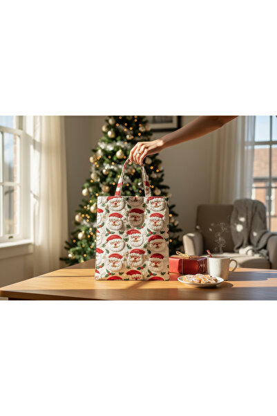 Soft and Baby Kumaş Yeni Yıl Çantası, Bez Çanta, Hediye Poşeti, Noel Baba Çanta