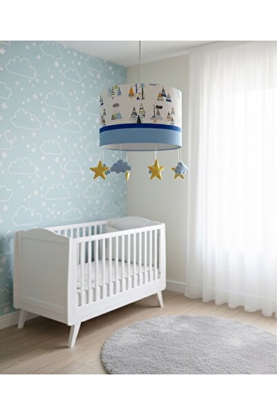 Leobabyroom Çadır Desenli Mavi Bulut Sarı Yıldız Figürlü Kız/Erkek Bebek/Çocu...