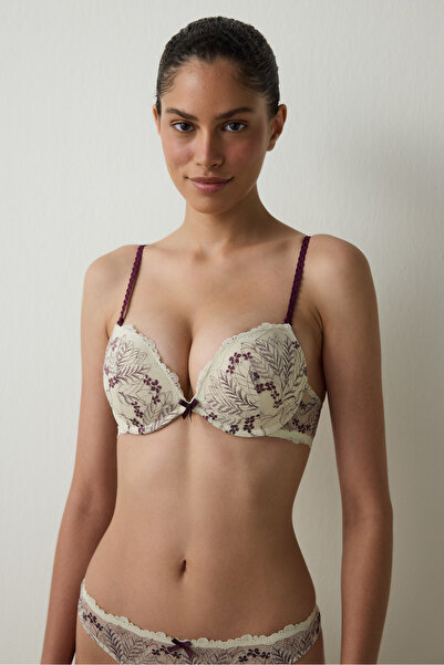 Penti Beigefarbener Wow Push-up-BH mit floraler Spitze