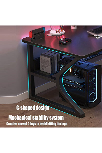 Wemart Gaming Table Computer Desk C-Shaped Legs Black (100x60x75cm)