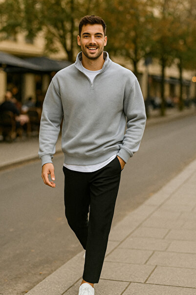 tetramoda Три нитки Прямий комір Напівзастібка Світшот і штани з оманської тканини, комплект із 2 предметів