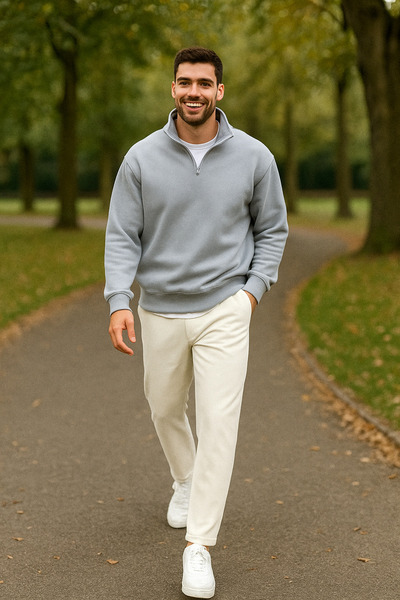 tetramoda Три нитки Прямий комір Напівзастібка Світшот і штани з оманської тканини, комплект із 2 предметів