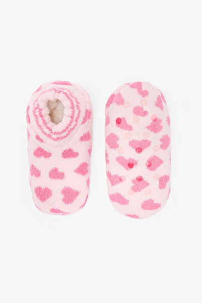 Penti Pink Girl's Heart Bear Patterned Non-Slip Sole Home Booties