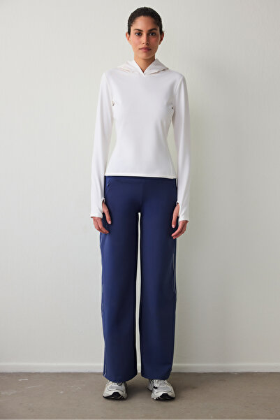 Penti Indigo Thermal Effect Straight Leg High Waist Trousers with Pockets