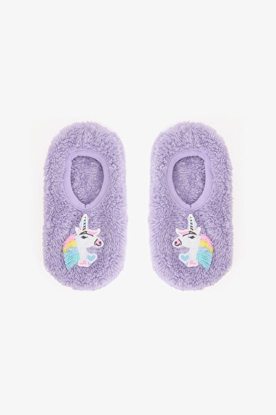 Penti Lilac Girl's Unicorn Patterned Non-Slip Sole Home Slippers