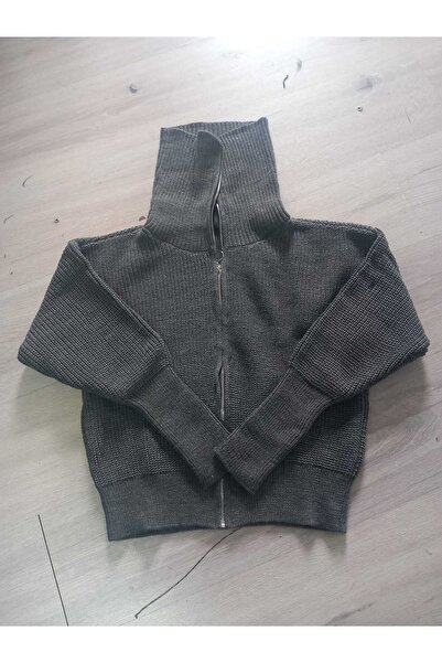 Nopen Knitwear سترة تريكو نسائية من Swc ذات ياقة مطوية وسحاب باللون الأنثراسيت