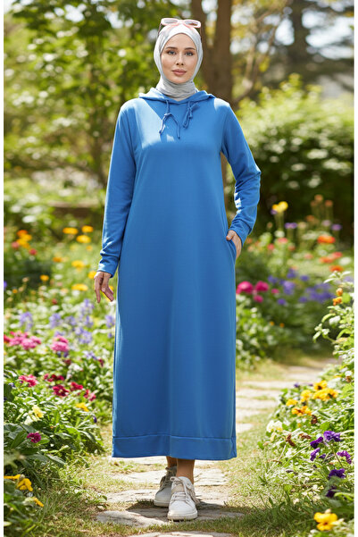 sefamerve Αθλητικό φόρεμα με κουκούλα δύο κλωστών 0190-22 Σκούρο Μπλε