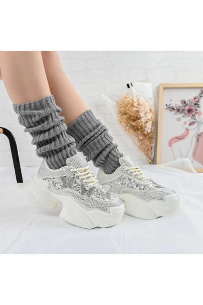 Tmall Pantofi sport pentru femei, piele întoarsă, D1382, albi