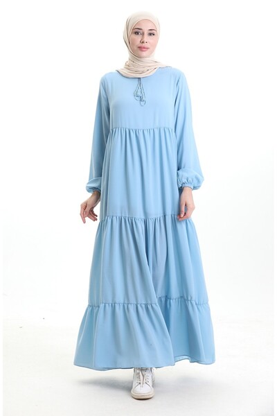 sefamerve Collar Lace-Up Layered Dress 4107-16 Baby Blue