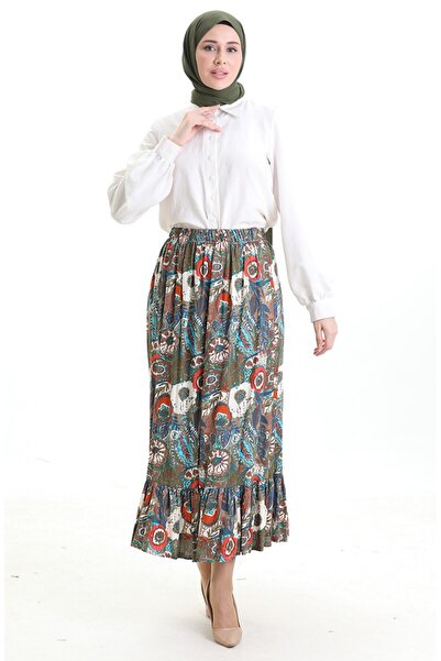 sefamerve Спідниця з еластичним поясом з віскози 2105-05 смарагдово-зелена