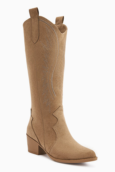 Limoya Γυναικείες μπότες Cowboy Hero Mink Suede Κεντημένες