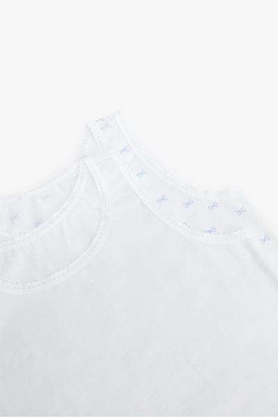 Penti Optical White Girls' Bow Ribbon Patterned Cotton 2-Piece Thick Strap Undershirt