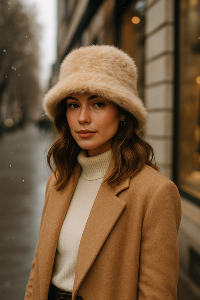 Luminos Butik Women's Camel Wool Felt Bucket Hat Spk1147