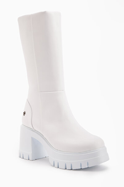 Limoya Chelsie White High Heeled Platform Short Women's Boots