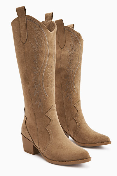 Limoya Γυναικείες μπότες Cowboy Hero Mink Suede Κεντημένες