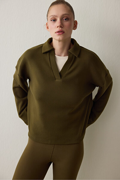 Penti Πουλόβερ με μακρυμάνικο γιακά πόλο σε σκούρο πράσινο χρώμα