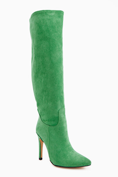 Limoya Γυναικείες μπότες Nenya Green Suede με μυτερές μύτες με λεπτό τακούνι