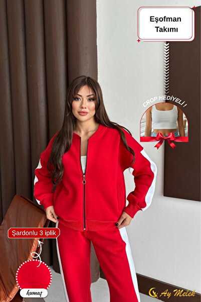 AYMELEK Women's Tracksuit Set Transitional Fleece-Lined Winter Cardigan Top and Bottom Set (with Crop Gift)