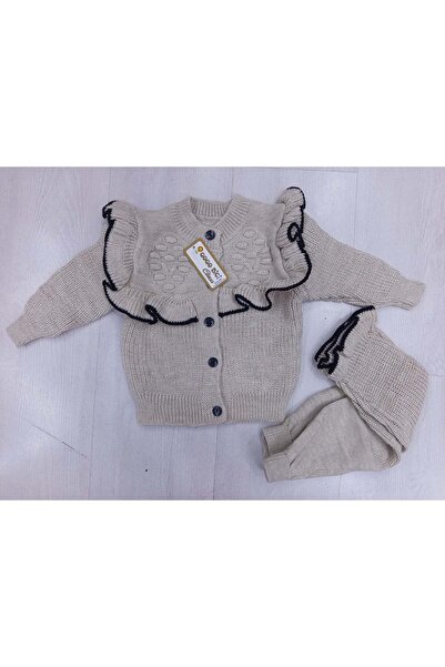 BAŞAK ÇOCUK GİYİM 6413 Girls' Knitwear Double Set 9/18 Months - Cream - 18 Mo...