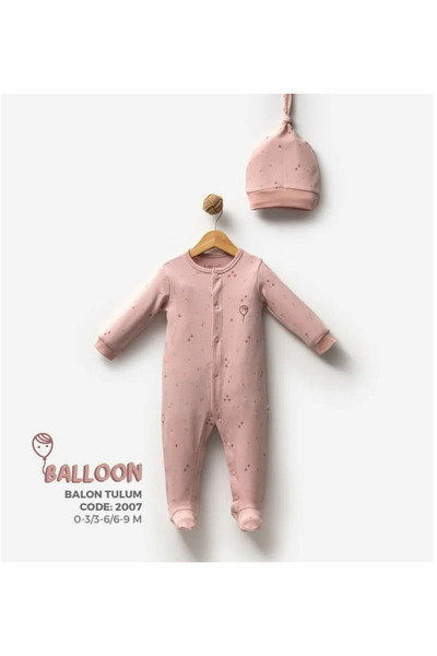 Bubbless 100% Organic Pink Balloon Booties Jumpsuit with Hat