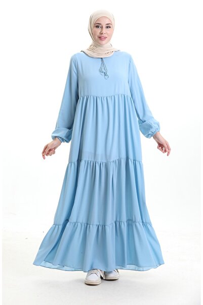 sefamerve Collar Lace-Up Layered Dress 4107-16 Baby Blue