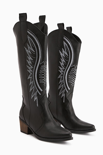 Limoya Hero Μαύρες Κεντημένες Γυναικείες Μπότες Cowboy