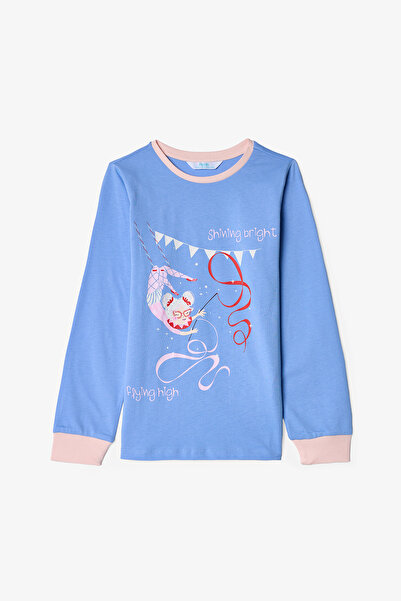 Penti Girls' Twist Ribbon Patterned Long Sleeve Cotton 2-Piece Pajama Set