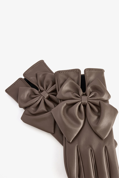 Penti Brown Bow Faux Leather Gloves