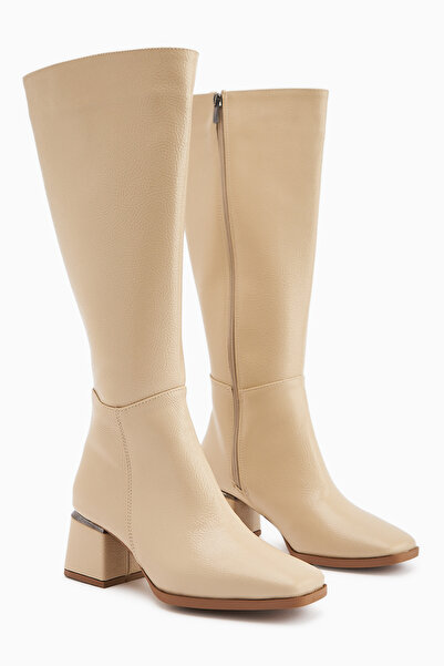 Limoya Γυναικείες μπότες Miami Beige Wrinkled Patent Leather Blunt Toe