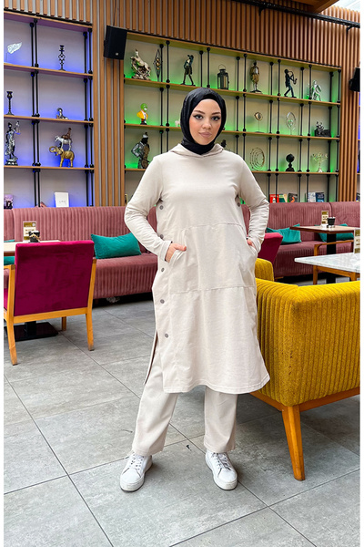 sefamerve Snap Detailed Two Thread Tracksuit Suit 3071-02 Beige