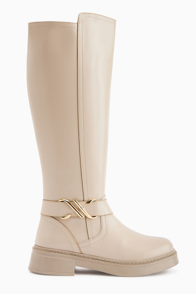 Limoya Cizme de damă Birgita bej cu cataramă cu fermoar